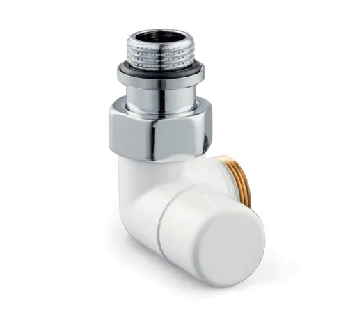 V2481L0015A — запорный клапан Verafix Design lockshield, белый, двойной угол, левое исполнение