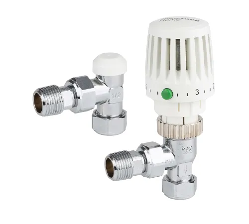 VTL120 Valencia Традиционный TRV и запорный клапан (lockshield), угловой, 15 мм, со сливом