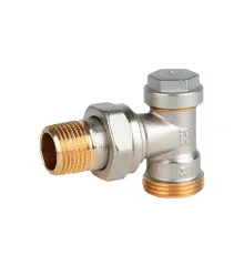 V2427E0015 Verafix-E запорный/регулирующий угловой балансировочный (lockshield) клапан с предустановкой и сливом, 1/2 дюйма, наружная резьба